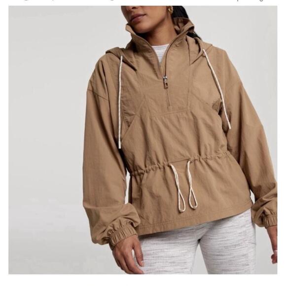 CALIA Hooded Windbreaker Womens L Tan Brown Pullover Anorak Water Repellent Spor - Picture 2 of 8